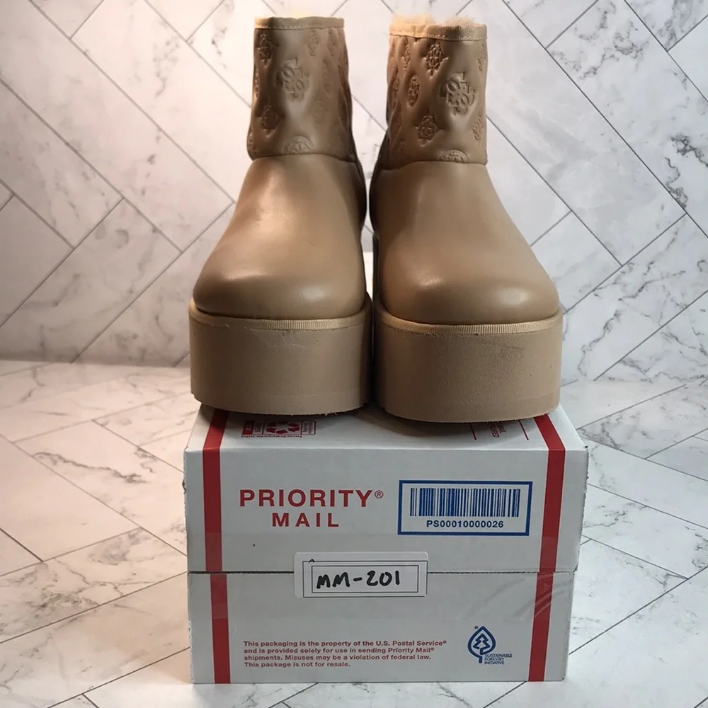 Guess Women's Tan Platform Ankle Boots